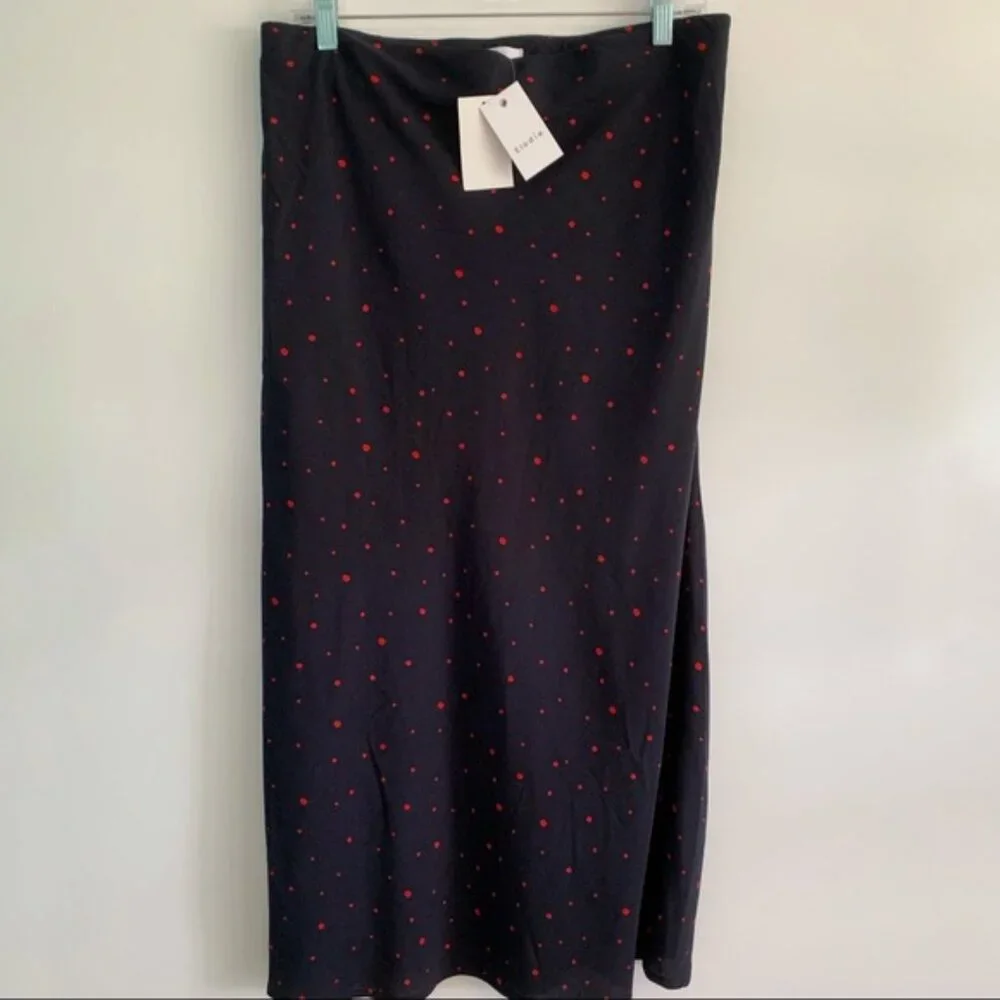 New Anthropologie Elodie Skirt A-line Midi Length Navy Blue with Red Polka Dots - Picture 3 of 8